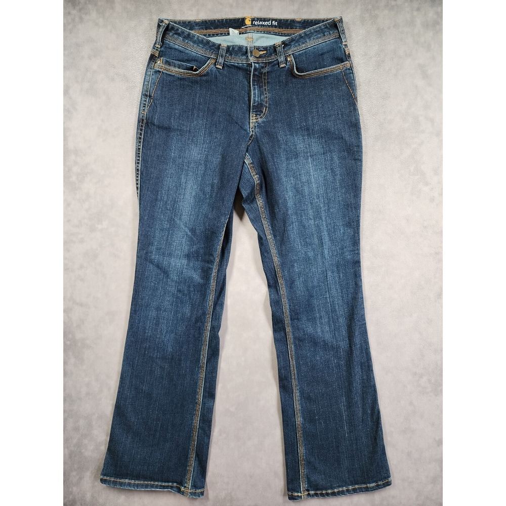 Carhartt Jeans Women's 10 Blue Denim Dark Wash Stretch Relaxed Fit Bootcut Leg
